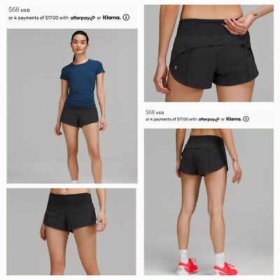 Lululemon Speed Up Shorts Black Sz 10 BNWT