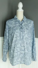 Talbots Women's Plus Size X Blouse Top Long Sleeve Blue Paisley Cotton Collared