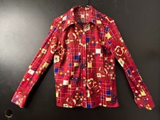 Vintage 1970s Ladies Body Shirt Red Floral Polyester Long Sleeve Disco AU 12