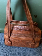 Vtg Artmex leather hand tool floral purse handbag made in Mexico