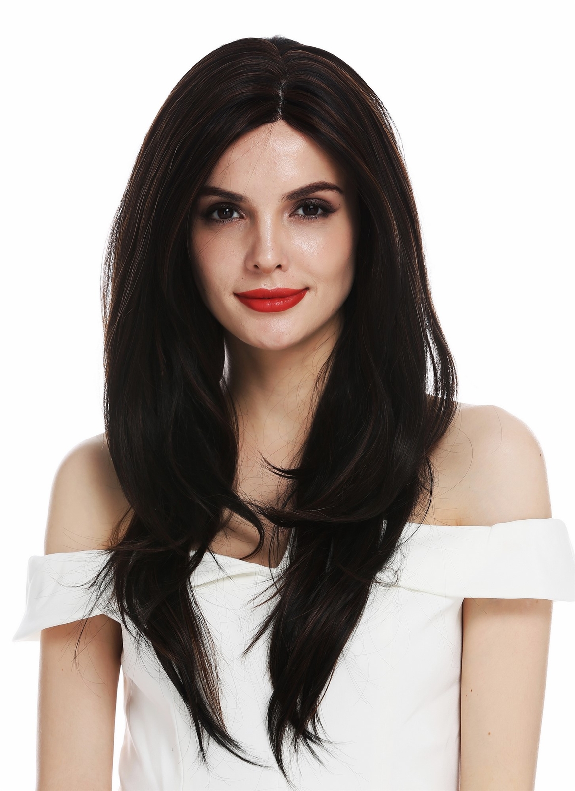 Wig For Women Lace Monofilament Long Straight Black Brown Copper Brown Striped