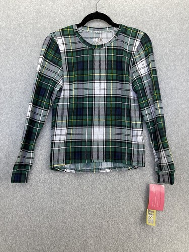Muk Luks Youth Girl's Pajama Top Long Sleeve Green Plaid Size 14