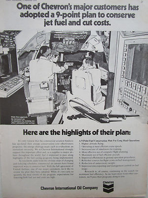 8/1974 PUB CHEVRON OIL BOEING 747 AIRLINER UNITED AIRLINES ORIGINAL ANZEIGE