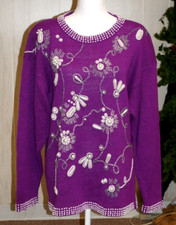 NWT Vintage Victoria Harbour Deep Purple Sweater-Beaded-SZ LG