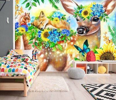 3D Blume Hirsch ZHUC71 Tapete Wandbild Fototapete Sheena Pike Ann