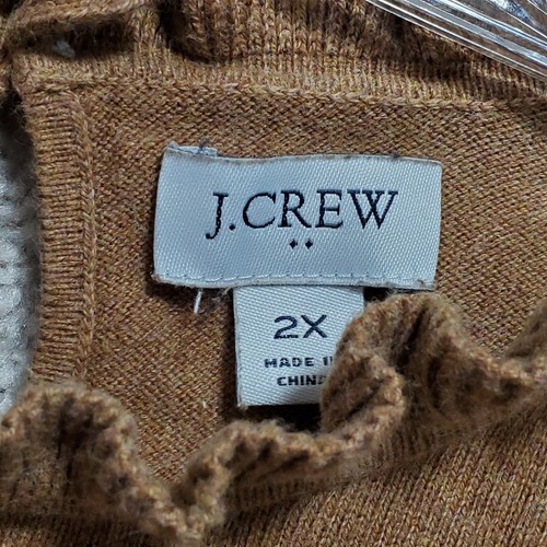 J.CREW Sweater Women's 2X Brown 100% Cotton Keyhole Back Ruffle Neck Pullover - Picture 6 of 14