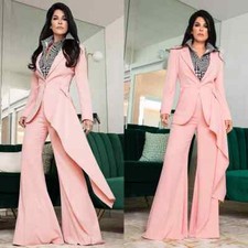 Pink Women's Pant Suits 2Pcs Fashion Long Jacket Ladies Evening Prom Party Gowns