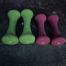 Set of 4 Neoprene Dumbbells 2x 3kg Green & 2x 2kg Pink Hand Weights Job Lot