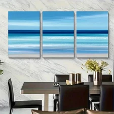 3pcs Continuous Ocean Waves Design Perfect Wall Art Canvas Framed 50x70cm