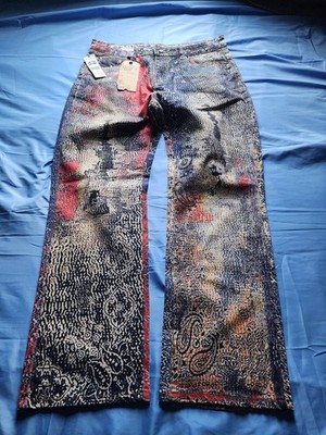 WATSON MEN'S ARCHIVE PAISLEY PRINT STRETCH , STRAIGHT FIT DENIM JEANS MULTICOLOR