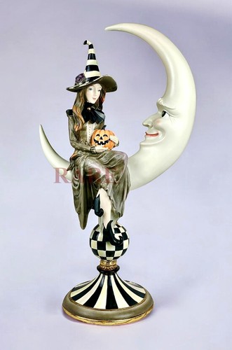 Mackenzie-Childs Courtly Spellbound Witch On a Moon With Pumpkin 21" Neu Box - Bild 1 von 5