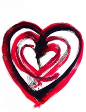 Original Bold RED  "Hearts" 11 X 14"  Neo Abstract Acrylic Painting PAPER ART