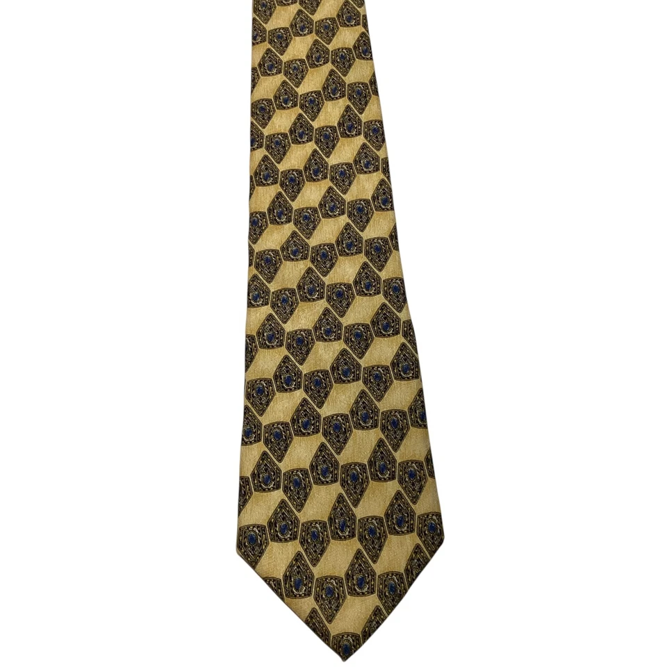 Corbata de seda para hombre Metropolitan Museum of Art diseñador geométrica amarilla/negra usada en excelente estado Foto 2 de 3