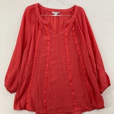 New Counterparts Top size 2X Orange Soft Comfy Split Neck Popover Blouse Preppy