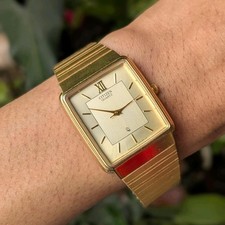 Rare Citizen Rectangular Quartz Gold Dial Baton Square Watch Vintage Dress Men
