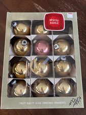 Vintage Shiny Brite Made in USA Gold Ball Glass Ornaments Set Of 10