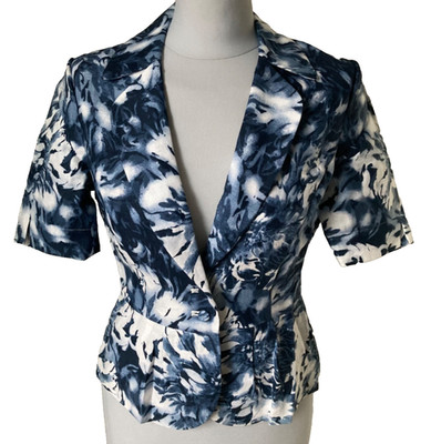 ALBA MODA Leinenbluse Bluse Blusenjacke Gr. 34 blau Weiss gemustert Neu