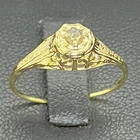 Antique Filigree .05ctw Diamond 14K Yellow Gold 925 Silver Ring Size 6.5