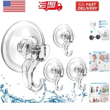Suction Cup Hooks 4 Pack, Multi-Purpose Clear Shower Suction Hooks Waterproof...