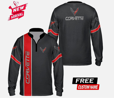 Men's C8 Corvette Racing 3D Logo Zip Long Sleeve Shirt S-5XL - FREE Custom Name