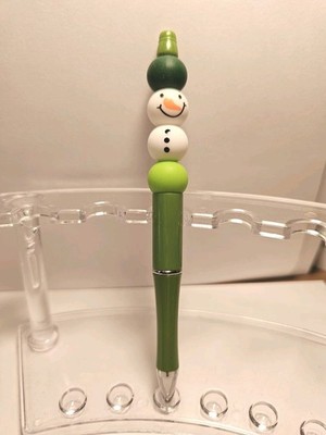 Silicone Beadable Pen Snowman Green Beads Extra Black Ink Cartridge 