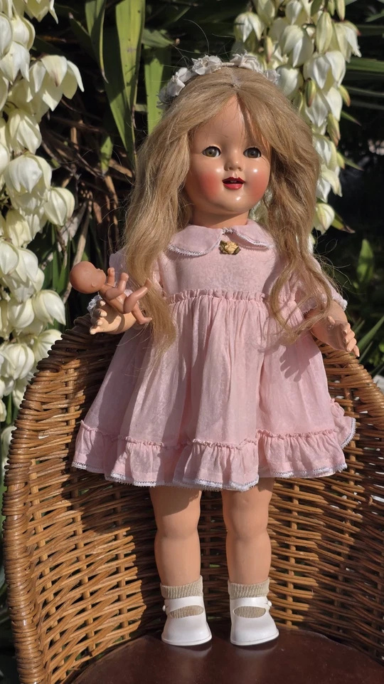 Boneca Raynal Vintage Colecionável Rara Francesa Rhodoid 1945 19 polegadas (48cm) - Imagem 2 de 4