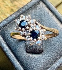 Vintage 9ct Gold Sapphire and Diamond Cluster Ring UK Size L 1/2