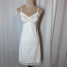 Vtg 50 s Vanity Fair Midi Slip Dress Gown Sz 36 Tricot Nylon Embroidered READ