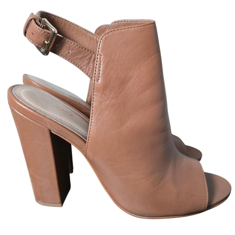 ALDO NOASSA Peep Toe Botines Cuero Tostado Tacón Bloque Cordones Talla 7.5 Foto 3 de 4