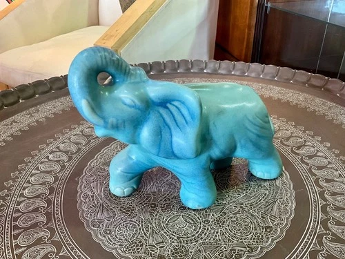 Rare LARGE Van Briggle Pottery Blue Ming Matte Elephant Figurine 10.5"x8"x5"
