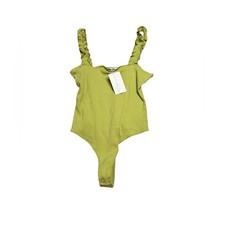    NWT Double Zero Ribbed Green Ruffle Strap Bodysuit Size Medium   