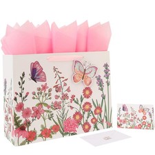 16.5  Extra Large 3D Butterfly Gift Bag Set with Handles, Greeting Card, Pink...