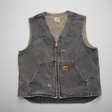 Carhartt Mens Sherpa Lined Duck Canvas Vest Large Full Zip Workwear Distressed