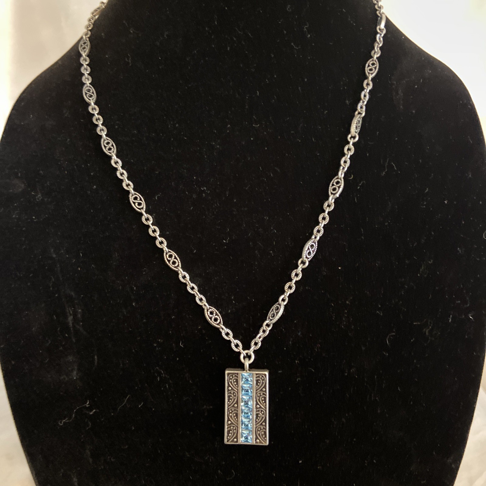 Silver toned necklace, With Baby Blue Crystal Pendant