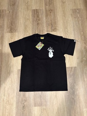 Stussy x Bape Men's Black Graphic Logo Cotton T-Shirt, Short Sleeve, Crew Neck