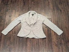 Carole Little Sweater S/M Cardigan Gray Open Front Shawl Collar Angora Hand Knit