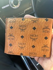 MCM Men's Bifold Wallet Cognac Visetos Monogram Coated Canvas Leather