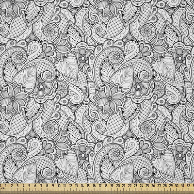 Ethnisch Microfaser Stoff als Meterware Monochrome Doodle Flora
