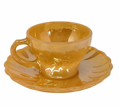 Vintage Fire King Demitasse Shell Peach Lustre Cup and Saucer Set Tea Coffee