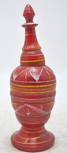 Vintage Wooden Kum Powder Tika Box Original Old Hand Carved Lacquer Painted - Picture 2 of 6