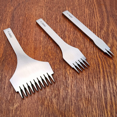 3pcs French Style leather Craft Stitch Lacing Punch Chisel Tool Kit 2+5+10 Prong