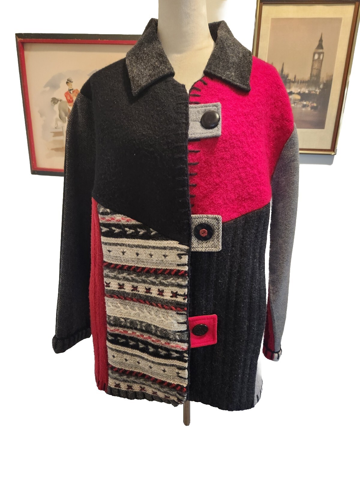 Vintage Crazy Quilt Jacket Wool Patchwork Coat Wo… - image 1