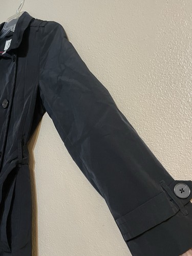 London Fog Trench Coat Women Sz S Black Double Breasted Belted Rain - Picture 6 of 14