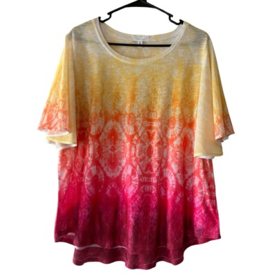 Concepts Women s Yellow and Orange Gradient Flutter Sleeve T-Shirt