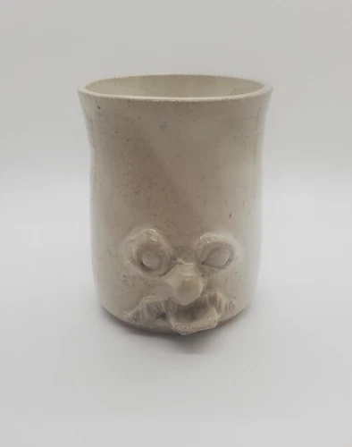 Funny Face  Big Nose Mustache Stoneware Pottery Mug White Vintage 