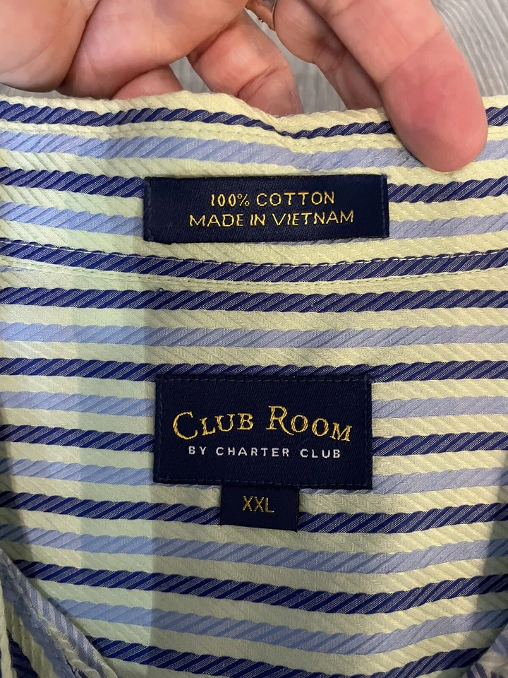 Charter Club Mens Size XXL Blue White Striped Button Down Shirt - Image 4 of 4