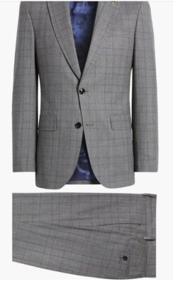 TED BAKER LONDON “JAY CT” Slim Fit Grey Plaid Stretch Wool TED BAKER LONDON “JAY CT” Slim Fit Grey Plaid Stretch Wool