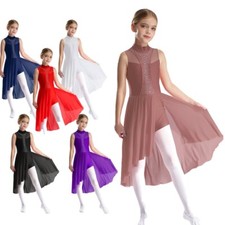 Kids Girls Dancewear Figure Skating Dance Dress Sparkly Dresses Dancing Flowy