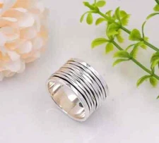 Wide Spinner Ring, 925 Sterling Silver Meditation Ring Multi band Spinn All Size