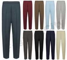 WOMENS TROUSERS LADIES HALF ELASTICATED STRETCH WAIST WORK OFFICE POCKETS PANTS